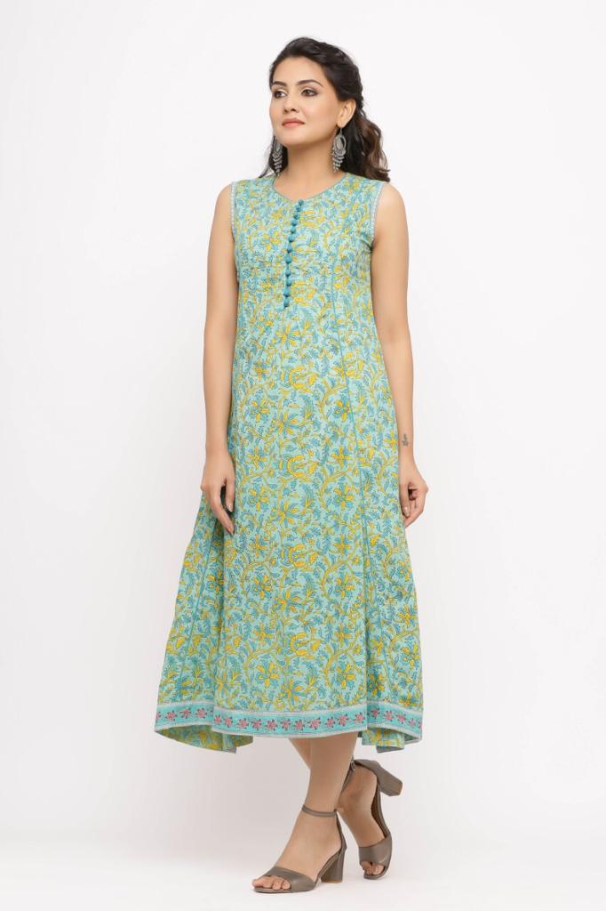 Buy Jaipur Kurti Women Brown & Beige Printed Midi A Line Dress - Dresses  for Women 2039883 | Myntra